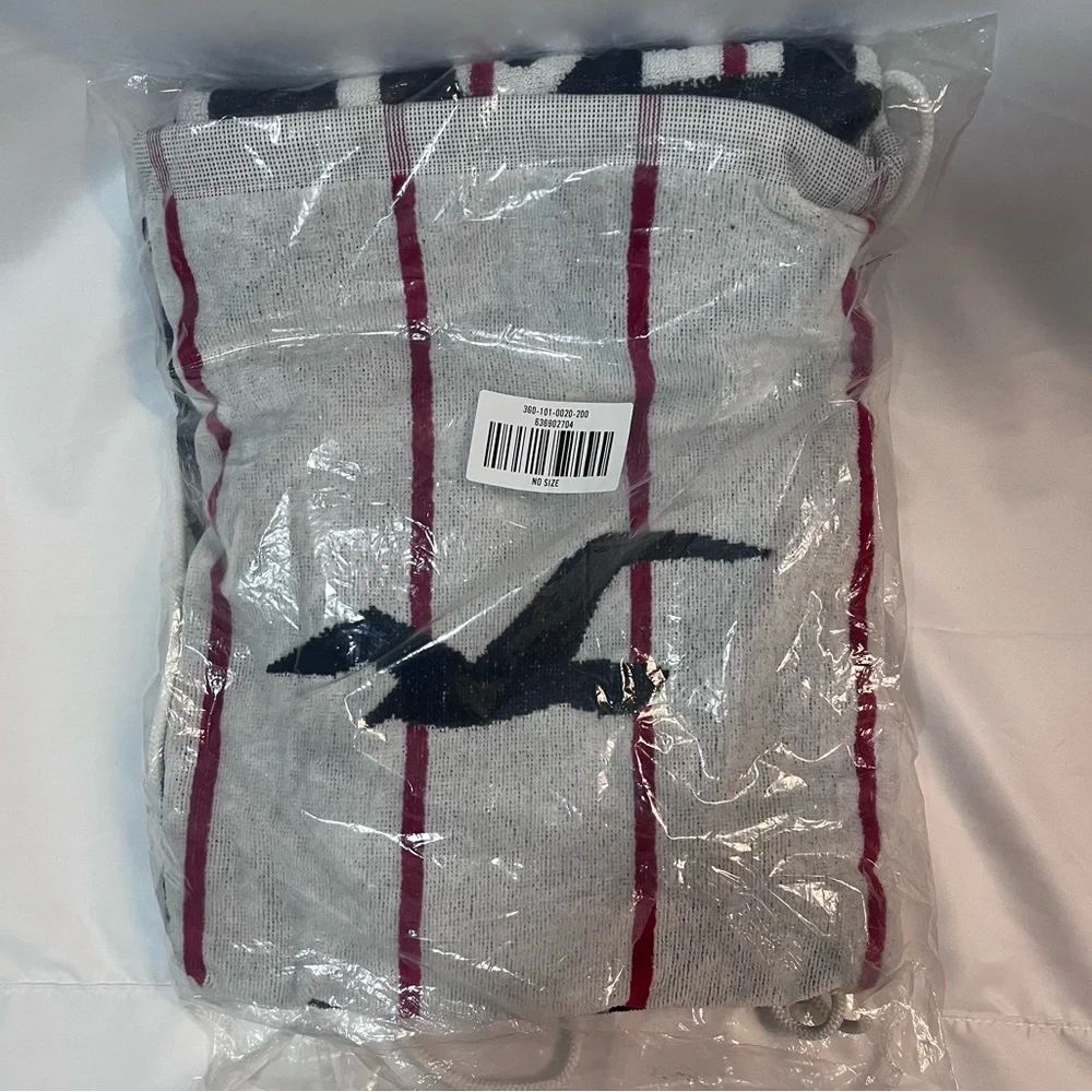 Rare Special Edition Hollister Backpack Beach Towel 59x30 White Red Blue. Cotton